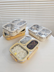 Microwaveable Heating Lunch Box Sealed Leak-Proof 304 Stainless Steel Lunch Box Separated by Two Grids and Three Grids Lunch Box