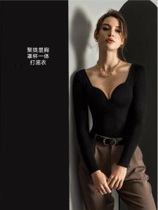 Victorias Secret Womens Warm Underwear Long Sleeve V-Neck One-Piece Thermal Wear Bra with Pads Slimming Base Layer Clothing