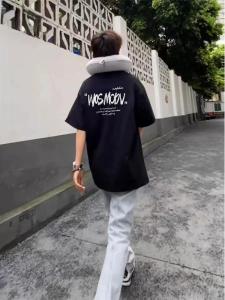 American High Street Short Sleeve T-Shirt Mens Summer New Trend Casual Top Print Letter Design Cool Feeling Fabric round Neck