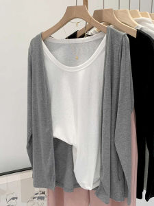 Korean Style Long Sleeve Knitted Open Cardigan Womens Autumn New Grey Loose Sun Protection Outerwear Lace Shirt Snowflake Pattern