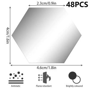 12/48pcs Hexagon Acrylic Mirror Wall Sticker Diamond Shaped Acrylic Tile Stickers Peel and Stick 3D Tile Wall Decals DIY Decor