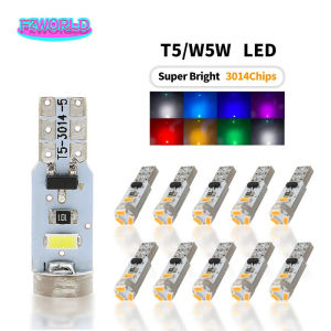 10Pcs Mini T5 3014 5SMD Car Wedge LED Dashboard Bulb CANBUS Instrument License Plate Light Lamp Decoration DC 12V White Amber