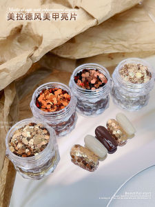 Lorossi Nail Art Decorative Copper Gold Metal Shiny Sequins High Gloss Nail Tips Adhesive Stickers Bright Sparkling Effect