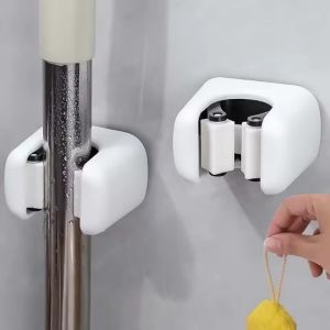 Polocat ชั้นวางที่แขวนไม้ถูติดผนังกันเจาะ4ชิ้นชั้นวางไม้ถูพื้นแปรงกันลื่นที่วางที่แขวนไม้กวาดอุปกรณ์จัดเก็บของ