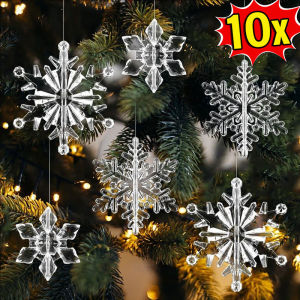 10ชิ้นจี้รูปเกล็ดหิมะอะคริลิคต้นคริสต์มาสใสของประดับแขวนการตกแต่งคริสต์มาสสำหรับบ้านปีใหม่2025