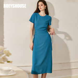 Roey s house | Unique Designed Pleated Waist Dress Slimming Blue