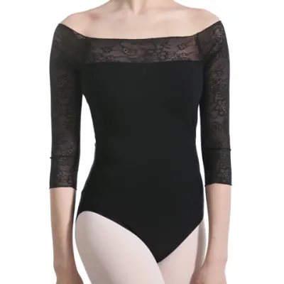 Ballet Training Bodysuit Leotard Lace Crew Neck