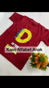 Baju kaos anak lengan pendek custom nama motif alfabet bahan katun combed 30s sablon DTF