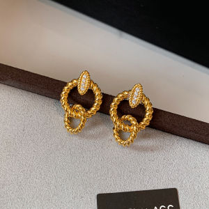 CAFFTI | Vintage French Style Gold Twisted Zircon Earrings