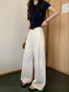 ALOHA LU | Quần Dài Tay Rộng Phong Cách Cổ Điển Dễ Thương eo Cao Giảm Béo Phong Cách Thông Thường
