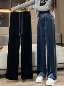 Gold Velvet Wide Leg Pants Womens Thickened Fleece Narrow Style Sports Casual Trousers Autumn Winter High Waist Long Pants
