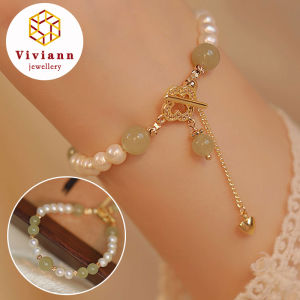 Viviann Original sterling silver Hetian Jade pearl bracelet Chinese retro senior bracelet Green Jade Beaded Bracelet for Women Banquet Daily Jewelry Charm Bracelets & Bangles Charms Bracelet For Women Fit Brand Jewelry