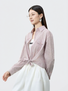 INLIFE | French Style Pink Striped Long Sleeve Loose Fashionable Shirt