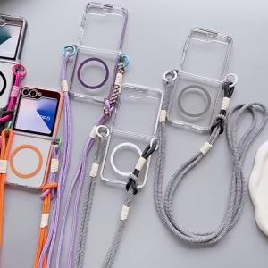 For Magsafe Magnetic Crossbody Lanyard Phone Case For Samsung Galaxy Z Flip 8 7 fe 6 5 4 3 Flip7 Flip8 Flip7 Transparent Cover