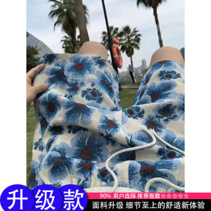 Quần Short Nam Mùa Hè Họa Tiết Hoa Xanh Rộng Rãi Quần Dài Đến Đầu Gối Quần Dài Thường Ngày Quần Đi Biển Phong Cách Mỹ Quần Dài Năm Điểm