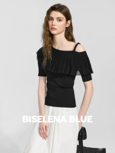 BEIQIANI | Flouncing Off-Shoulder Beaded Knit Top