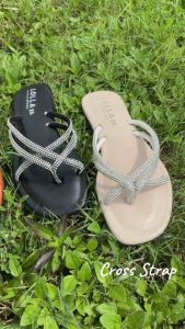 ✨TTFS✨ Women Crystal Cross Strap Sandals | Elegant Rhinestone Slip-On | Comfy Flat Ladies Sandal Kasut Perempuan G339