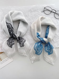 Khăn Choàng Lụa Nhỏ Kiểu Hàn Quốc Mùa Xuân 2025 Polyester Đa Năng Trang Trí Cổ Lụa Ren Viền Nữ Mùa Hè Xuân