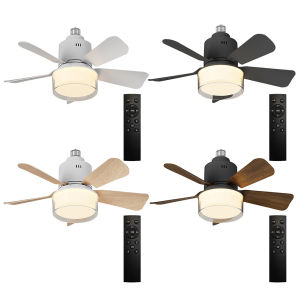 Ceiling Fan Light Light Bulb Fan 5 Blades LED Light Fan 3 Wind Speed E27 Socket Fan Light with Lampshade for Dining Room