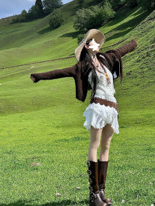 Yoyo Home White Dress Casual Style A-Line Skirt Knitted Fabric Summer Tourist Wear Ladies V-Neck Sleeveless Gown for Travel