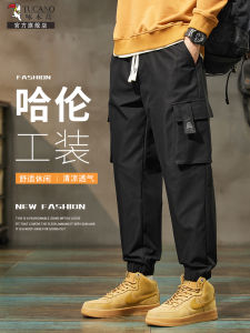กางเกงยีนส์ทรงหลวมสำหรับผู้ชาย สีดำ ทรงลำลอง ทรงขากระบอก ทรงฤดูร้อน 2024 กางเกงยีนส์ทรงทำงาน กางเกงยีนส์ทรงทำงานสำหรับผู้ชาย