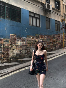 Tongiiuu Vintage Floral Print Halter Dress Womens A-Line Mini Skirt Slimming Waist Cinch Spring Summer Short Sleeveless