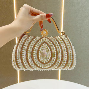 New Pearl Ladies Evening Handbag Diamond Embedded Clutch Shoulder Crossbody Bag for Banquet Dinner Party Fashionable Womens Purse