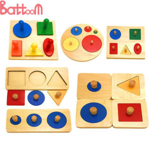 Montessori Wooden Puzzle Board Knob Toys For Baby Wood Puzzle Geometric Shape Puzzle Early Education Material Sensorial Toy For Toddler