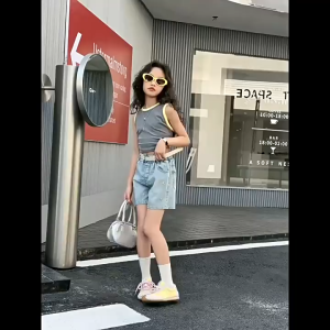 COD Denim Short For Kids Girls 6-15yrs Bow Embroided Denim Cropped Pants Loose Jogging Pants Maong Shorts Summer Soft Korean Style Cute Design