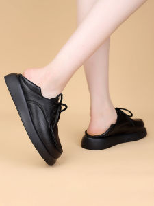 Fashionable round Toe Knot Casual Comfortable Soft Leather Womens Single Shoes Spring 2025 Flat Heel Multi-Functional Bean Bean Shoes