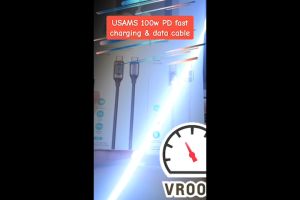 [PD USB+CHARGER][WARRANTY] USAMS Digital Display 100W/5A PD Fast Charging Type C To Type C Cable Charger Fast date transfer Wire Cord For IOS i Pad  40X FASTER [FREE CORD ORGANIZER KIT]