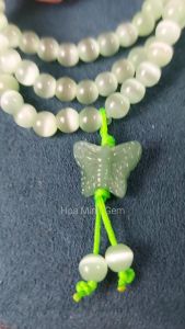 Vòng tay thiết kế đá Mắt Mèo xanh mạ non size hạt 5.8 li kiểu quấn 3 phối charm bướm hồ điệp phong cách tiểu thư | Hoa Minh Gem