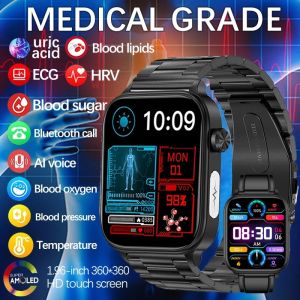 2024 New AI Medical Diagnosis Blood Lipids Uric Acid Blood Glucose Smart Watch Men ECG+PPG+HRV Bluetooth Call Health Smartwatch