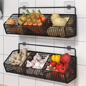 Wall Mounted Kitchen Storage Basket Durable Wire Storage Rack for Vegetables and Fruits Suitable for Home Organization