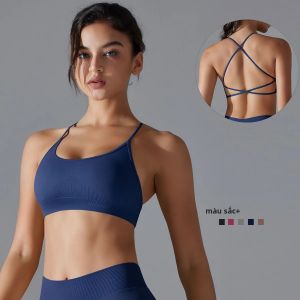 Áo Bra Yoga Nhanh Khô Cho Nữ Có Dây Đeo Chéo Chống Sốc Chống Mồ Hôi Thoáng Khí Áo Thể Thao Ôm Sát Màu Đơn Giản