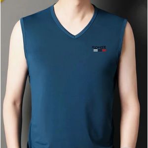 เสื้อกั๊กแขนกุดคอวีสำหรับผู้ชาย ผ้าไหมน้ำแข็ง แห้งเร็ว ระบายอากาศได้ดี สำหรับเล่นบาสเก็ตบอล ชุดกีฬา ชุดกีฬาฤดูร้อน