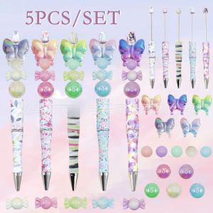 DIY Beaded Pen Student Supplies Gift Butterfly Theme 5PCS Beaded Pen Acrylic Bead Set
