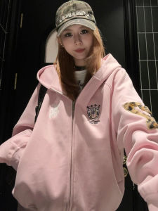XIANGBAIWEI | Hooded Leopard Velvet Embroidery Warmth-added Thickening Sweatshirt