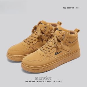 High Top Mens Sport Shoes Casual Style Board Shoes Comfortable Breathable Leather Material Anti-Slip Rubber Sole for Spring Summer