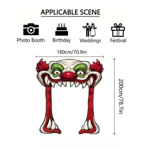 1Pc Vintage Halloween Chú Hề Đáng Sợ Cửa Banner Polyester Chụp Hình Chống Đỡ Cho Các Bữa Tiệc Theo Chủ Đề Ngoài Trời Trang Trí Nhà