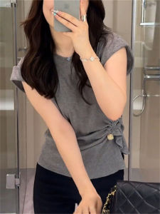 Áo Thun Tay Ngắn Thời Trang Mùa Hè Cho Nữ Màu Trơn Cổ Tròn Dáng Ôm Vừa Vặn Chất Liệu Polyester Phong Cách Hàn Quốc