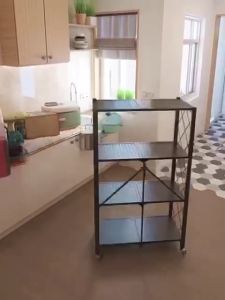FINSSO Rak Dapur Foldable Storage Rack With Wheels Kitchen Microwave Oven Rack Kabinet Dapur / Foldable Kitchen Rack