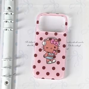 Sanrio | Ốp Điện Thoại Hello Kitty Dễ Thương Họa Tiết Hoạt Hình Chấm Bi Nâu Thiết Kế Tai Nghe Chống Sốc Cho iPhone 17/16/15 Pro Max Chống Xước Chống Bụi