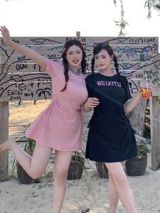 Conservative plus Size Girls Swimsuit Two Piece Skirt Style Hot Spring Swimming Costume Belly Cover Slimming Student Use