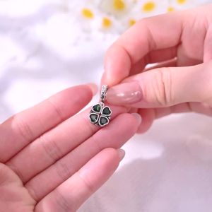 Chất Liệu Bạc 925 Xanh Cỏ Bốn Lá Mặt Dây Chuyền Hạt Charm Tình Yêu Họ Cây Thiết Kế Phù Hợp Với Ban Đầu Vòng Tay Dành Cho Nữ Món Quà Trang Sức