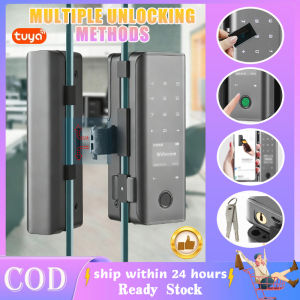 TUYA WIFI Smart Lock For Glass Door 5 In 1 Multi-Functional Smart Fingerprint Lock  Office Password Key Unlock Wooden Door No Punching Electronic Smart Card Lock With App Remote Control Type-C Charging For Front Door Auto Lock
