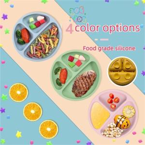 พร้อมส่ง จานซิลิโคนดูดโต๊ะสำหรับเด็ก จานข้าวเด็ก 3 ช่อง ถาดอาหารทรงกลม