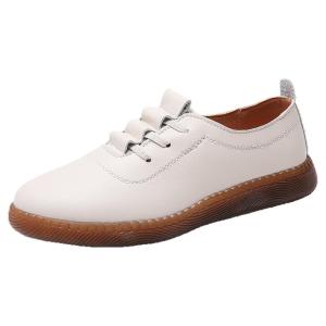 Big Brand Leather Breathable Leather Shoes Womens Soft Bottom White Shoes Womens Leather Surface Casual Shoes Versatile Single-Layer Shoes Beef Tendon Womens Shoes