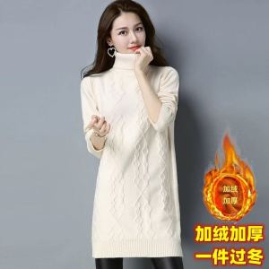 เสื้อสเวตเตอร์คอตั้งหนาแบบสวมหัวสำหรับผู้หญิงในฤดูใบไม้ร่วงและฤดูหนาวปี 2025 เสื้อคลุมยาวปานกลางแบบหลวมๆ สไตล์เกาหลี