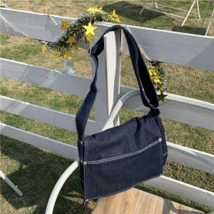 Retro Flip Cover Washed Canvas Single Shoulder Bag Large Capacity Trendy Cool Personality Student Class Couple Crossbody Bag